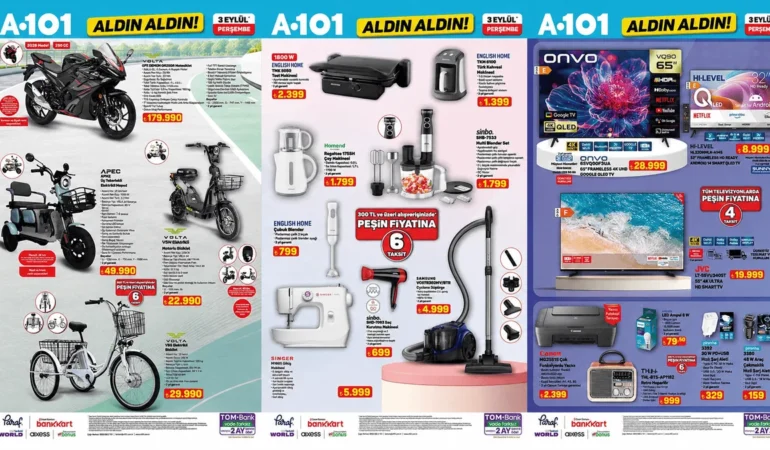 A101 3 Eylül 2026 Kataloğu Yayınlandı: Volta Motosiklet, Televizyon ve Beyaz Eşya Fırsatları!